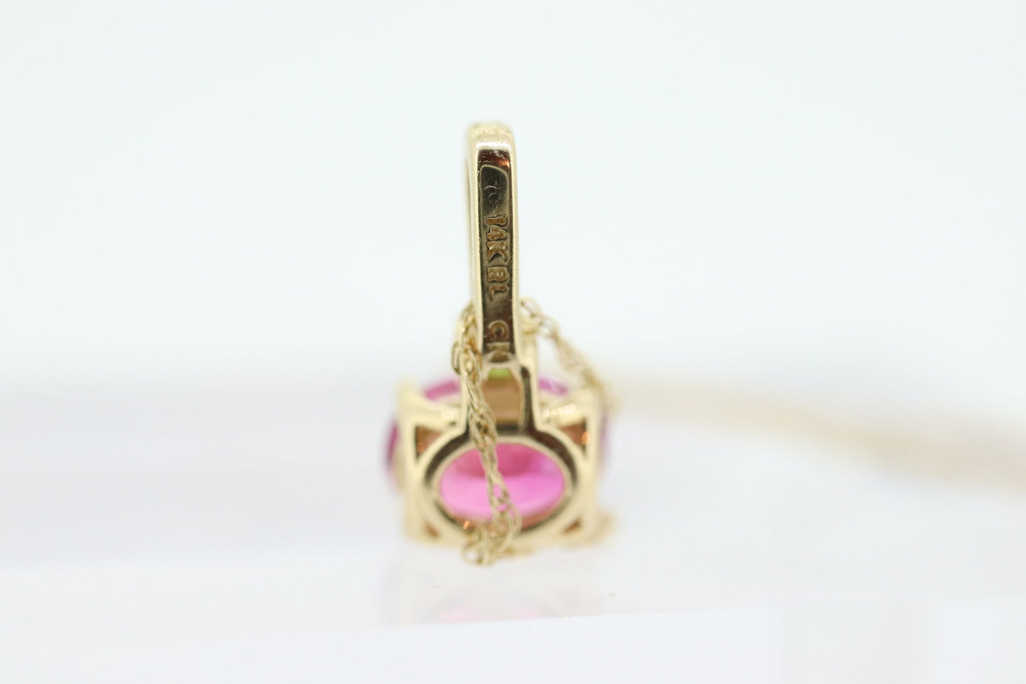 14k Tourmaline Solitaire Pendant. 14k Pink and Green Tourmaline Pendant. Pink Tourmaline necklace st(178)