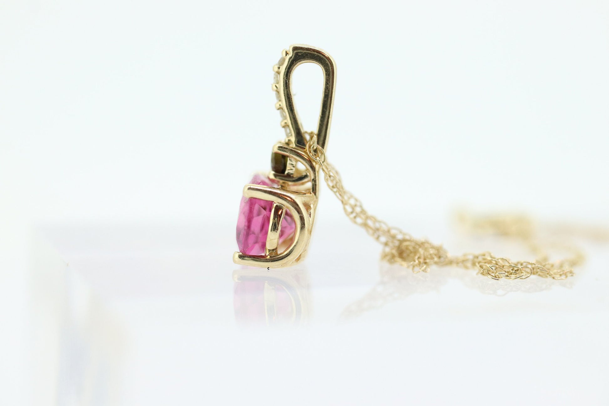 14k Tourmaline Solitaire Pendant. 14k Pink and Green Tourmaline Pendant. Pink Tourmaline necklace st(178)