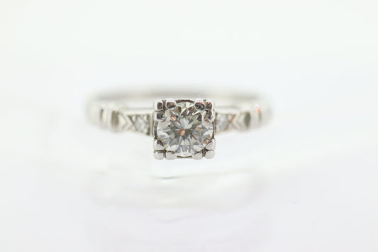 Art Deco PLATINUM Diamond Solitaire Ring. Platinum 1/2ct diamond Square setting Solitaire engagement Ring st(472)