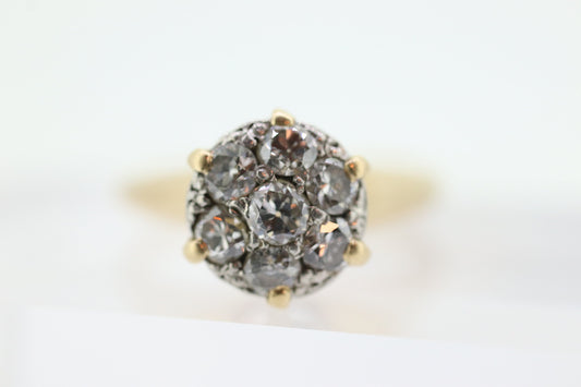 Vintage Diamond Daisy Cluster Elevated on Ring. 14k Yellow gold Vintage Diamond Daisy Cluster Illusion set ring. st(161)
