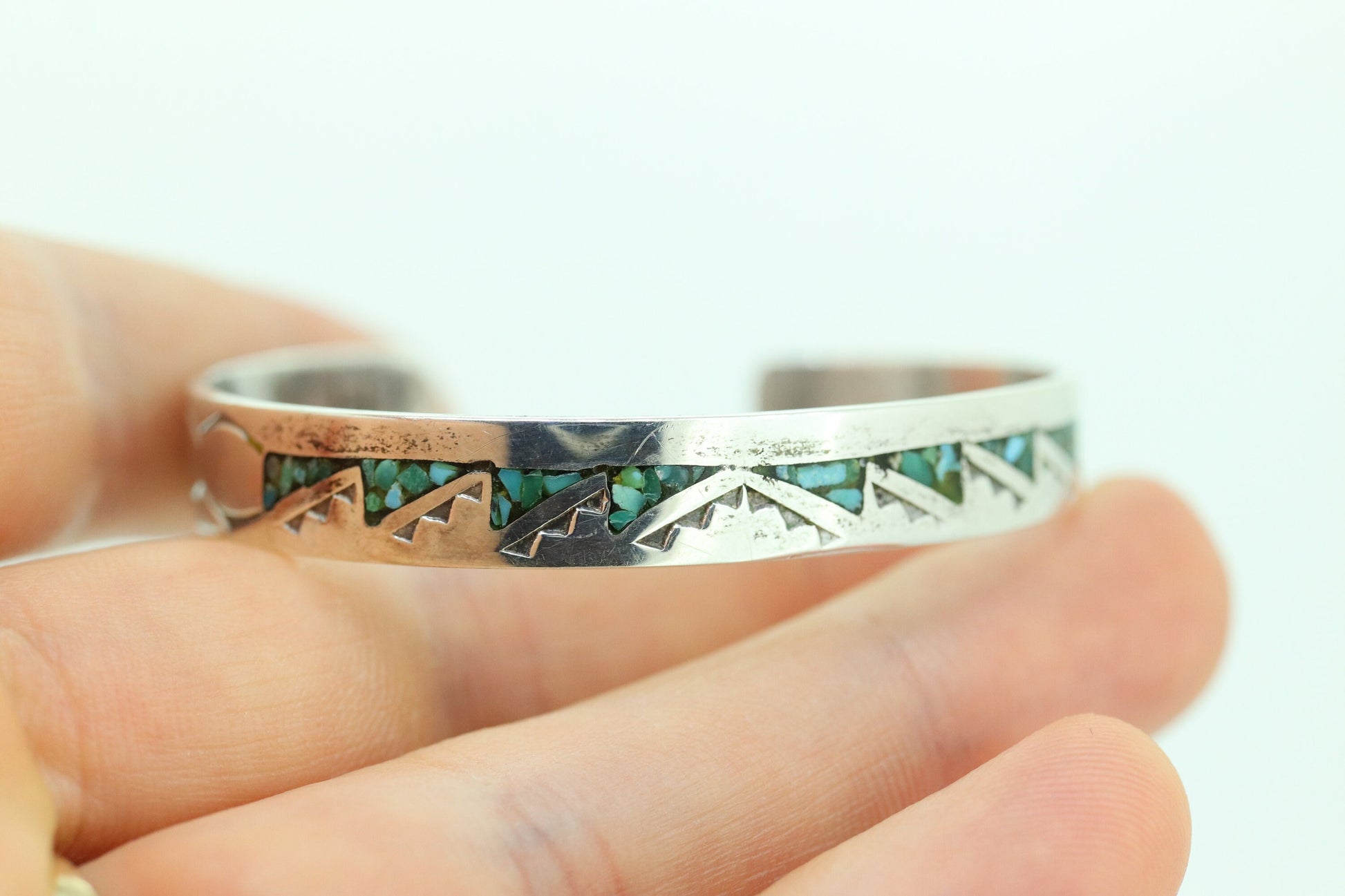 Navajo Sterling Silver Turquoise Bracelet. 925 Silver Native American Zuni Turquoise cuff bangle bracelet. st(14)