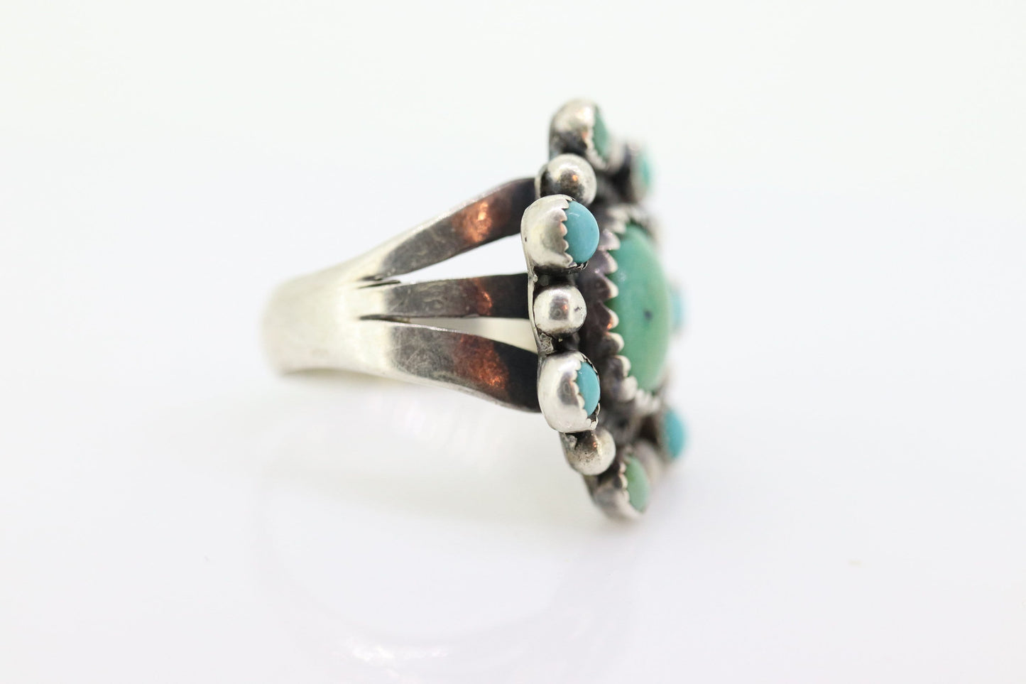 Zuni Navajo Sterling Silver ring. Turquoise Cluster Bezel set Ring.  St(10)