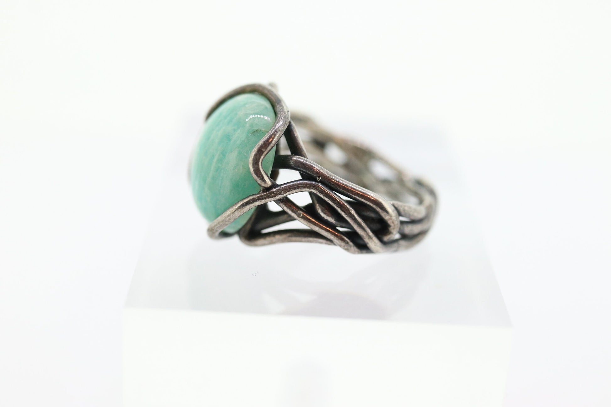 Zuni Navajo Sterling Silver ring. Amazonite wrap wire Ring.  St(10)