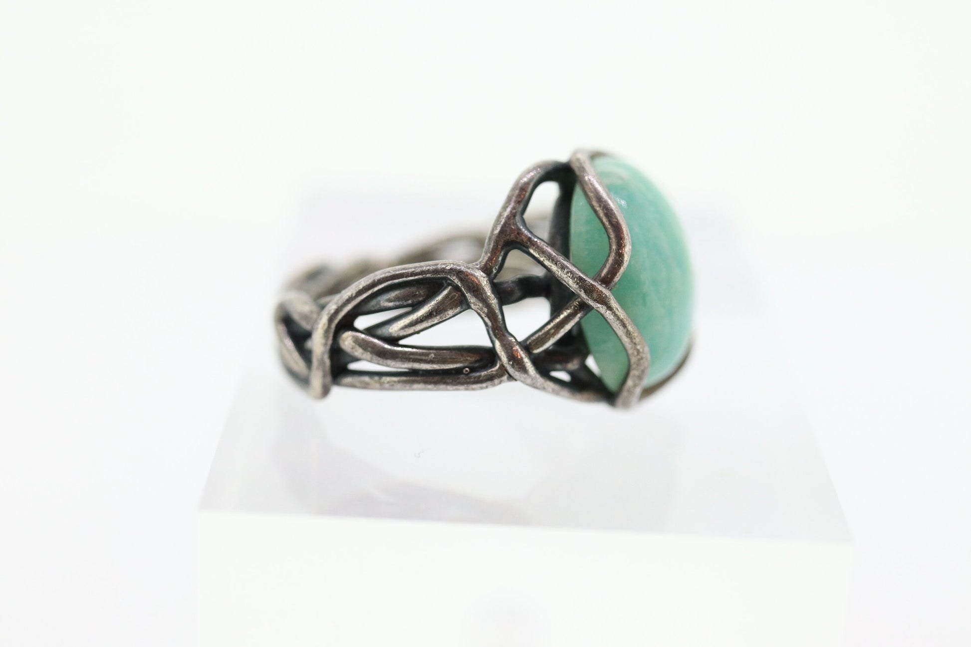 Zuni Navajo Sterling Silver ring. Amazonite wrap wire Ring.  St(10)