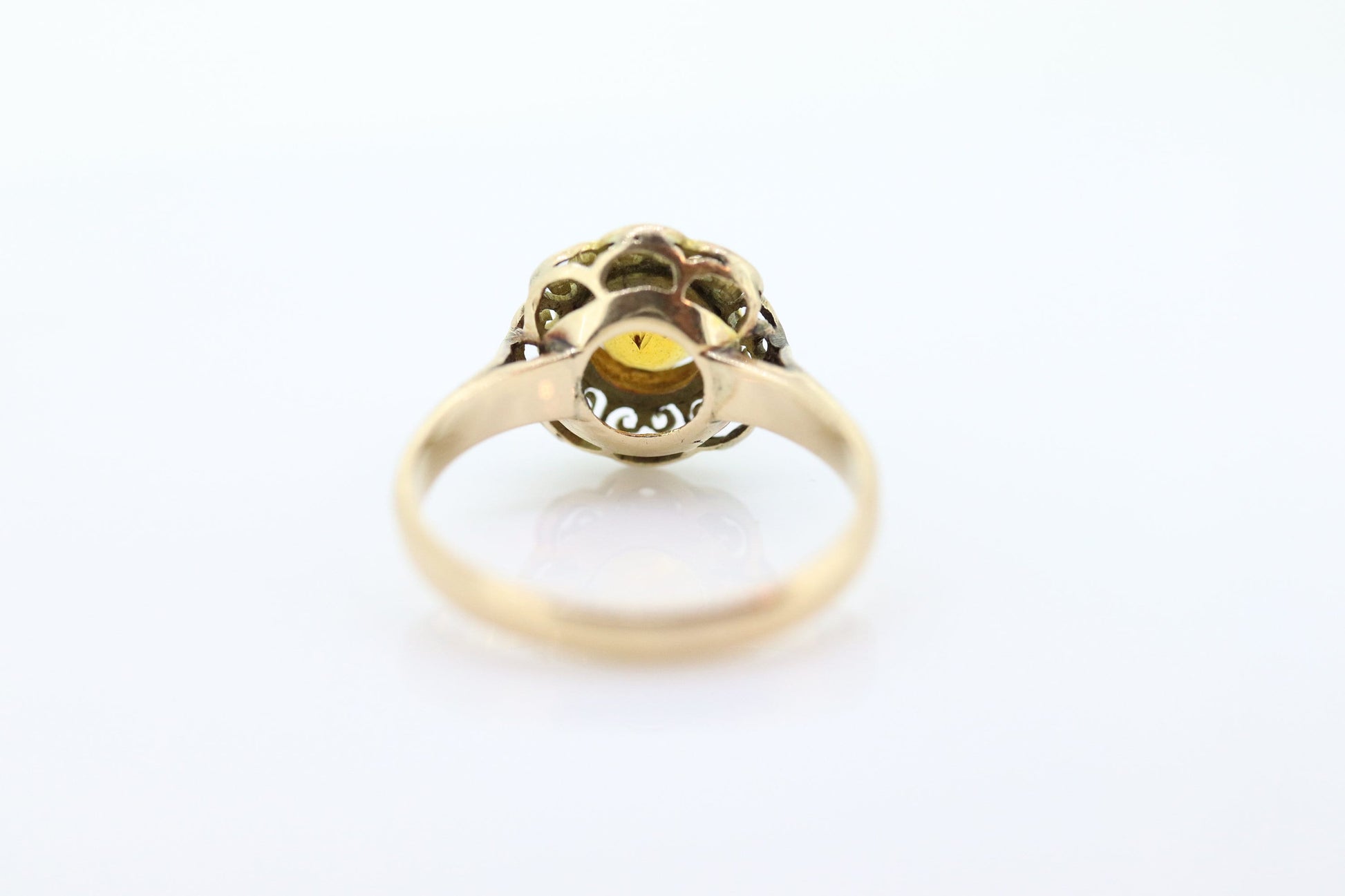 Antique Citrine Flower ring. Hand made 10k yellow gold flower Filigree ring