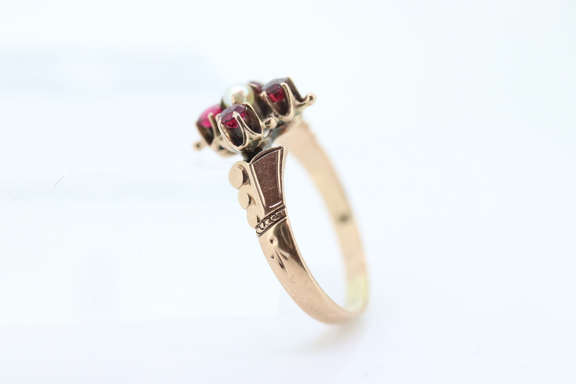 Victorian Garnet and Pearl Seed ring. Antique 10k Rose Gold Victorian Pearl Seed Garnet cluster ring.