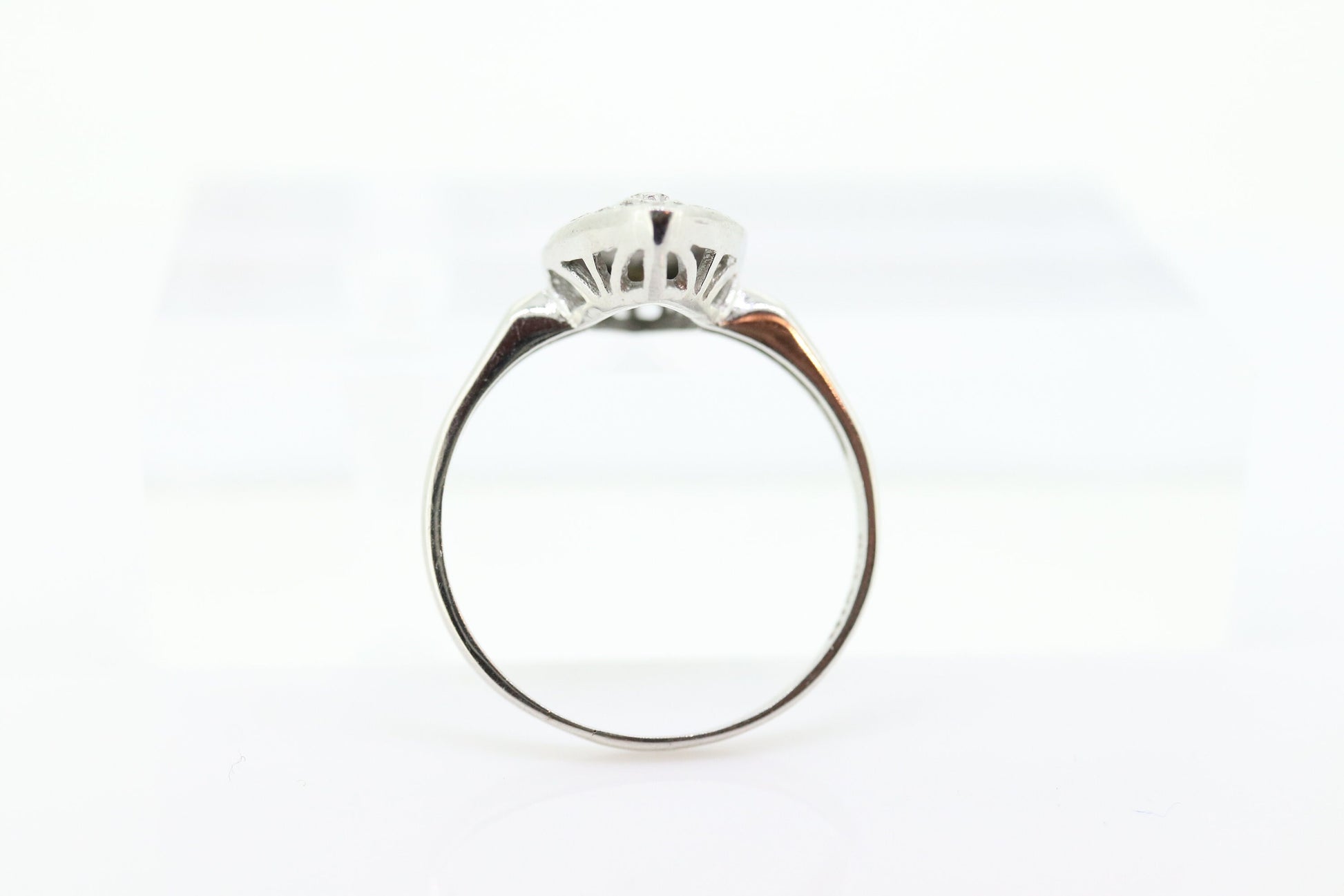 Marquise Signet Ring. Vintage 10k Flower Blossom white Gold Signet Ring. 10k White Gold Statement Ring.