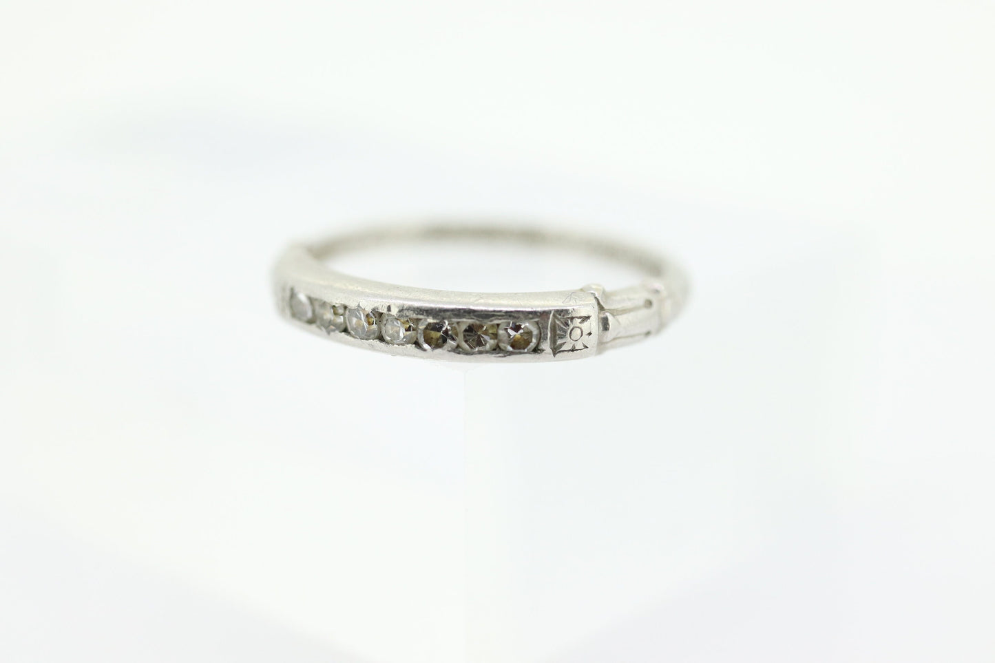 Antique Platinum Diamond eternity channel band. Art Deco 1930s diamond eternity infinity band.