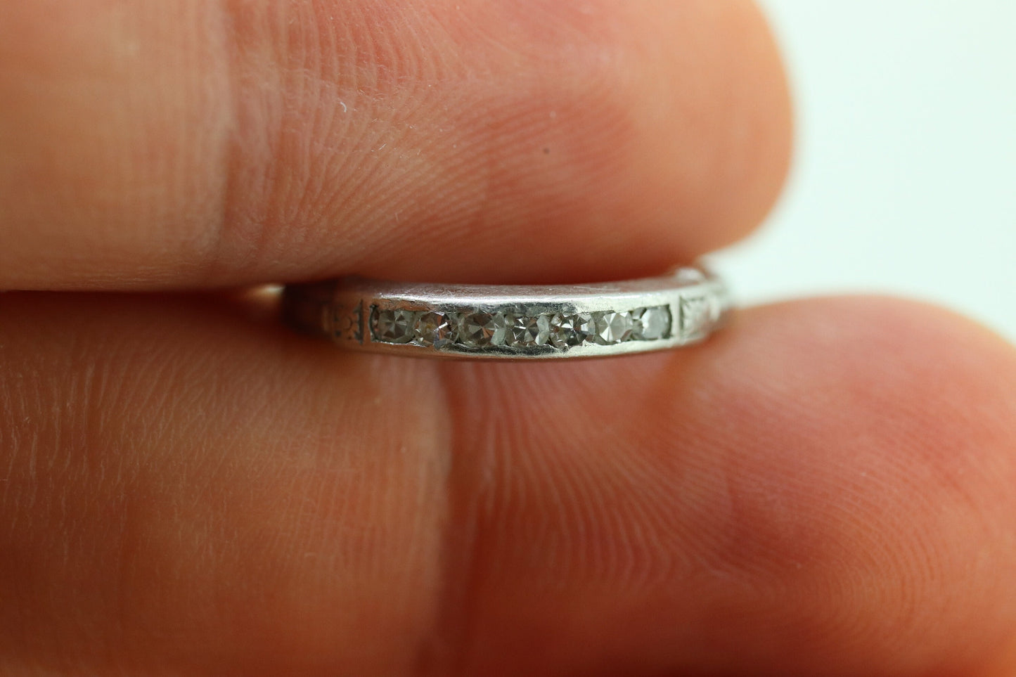 Antique Platinum Diamond eternity channel band. Art Deco 1930s diamond eternity infinity band.