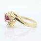 14k Ruby and Diamond Halo Ring. 14k Daisy Twin Double Ruby and Diamond Bypass ring.