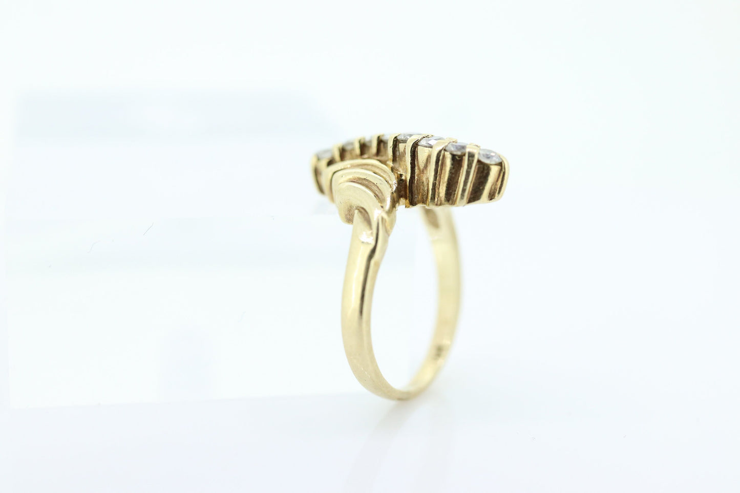 14K Diamond Bypass ring. Total 0.24ct Diamond Wave.  Stacked. Toi et moi band. Yellow Gold ring. Pinky ring