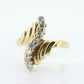 14K Diamond Bypass ring. Total 0.24ct Diamond Wave.  Stacked. Toi et moi band. Yellow Gold ring. Pinky ring