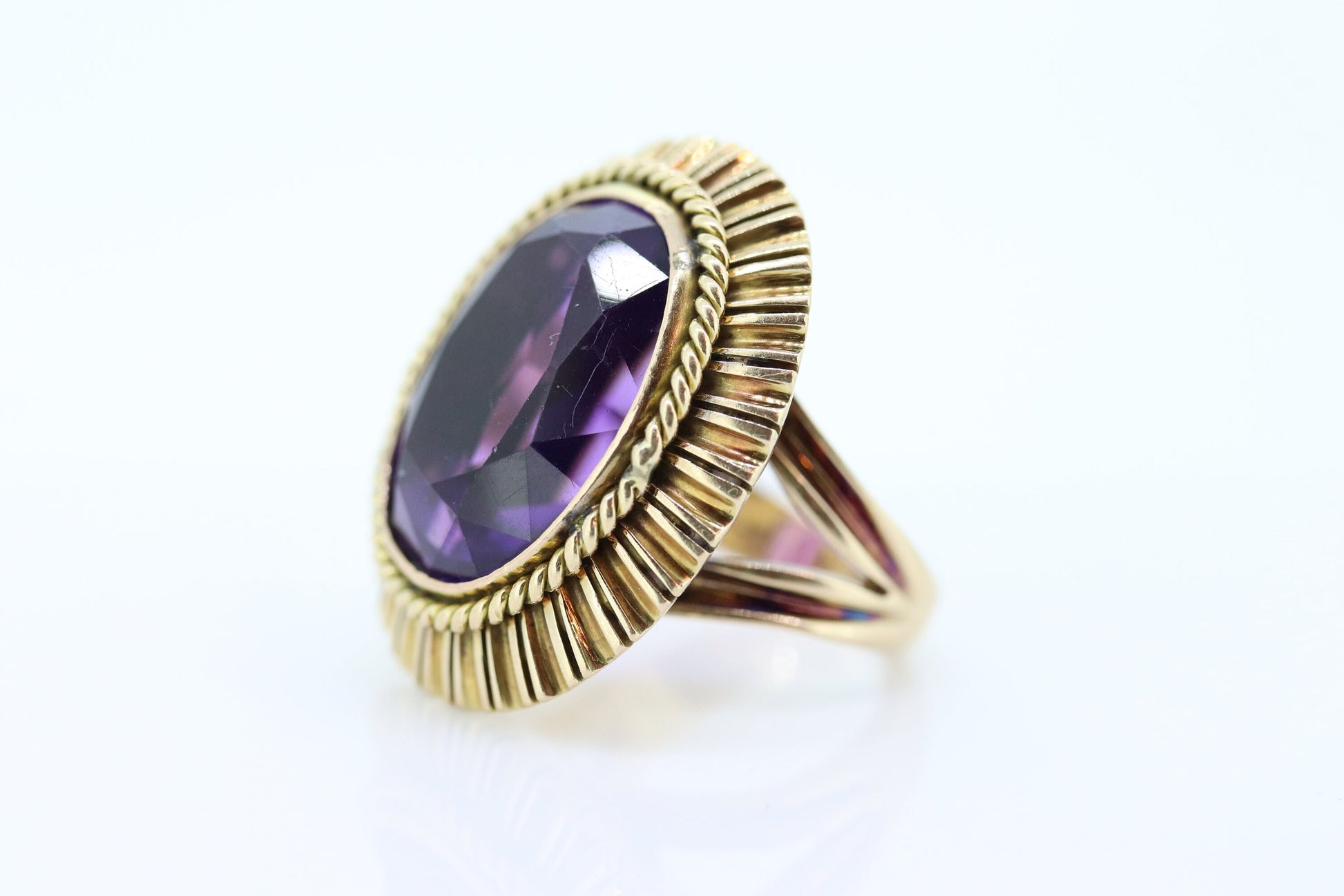 Art Deco Amethyst Ring.  14k Gold and a HUGE 16 ct Amethyst Ring. Size 6.5 Womens. February Amethyst. Art Deco Cocktail Ring.