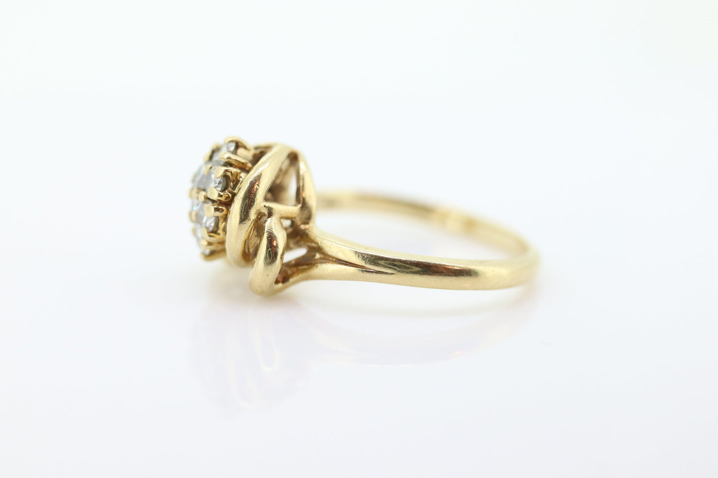 Diamond Cluster Ring. 14k yellow gold Engagement Ring. Marquise Diamond cluster ring. Handmade shank. 0.30ctw Diamonds