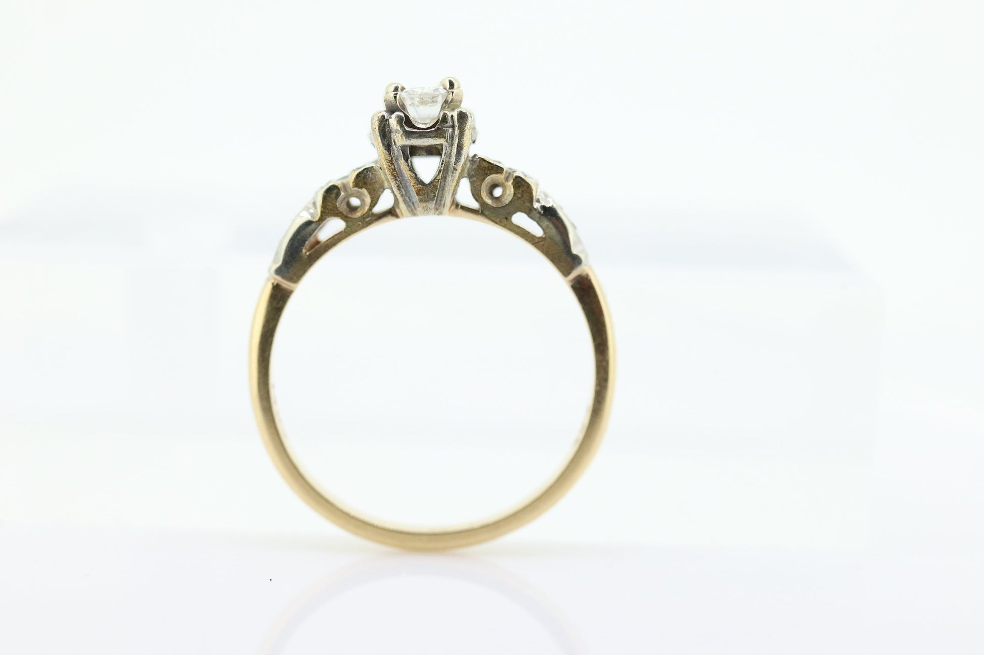 Art Deco Diamond Solitaire filigree Ring. 14k Gold Old European Cut diamond  square Ring  st(207)
