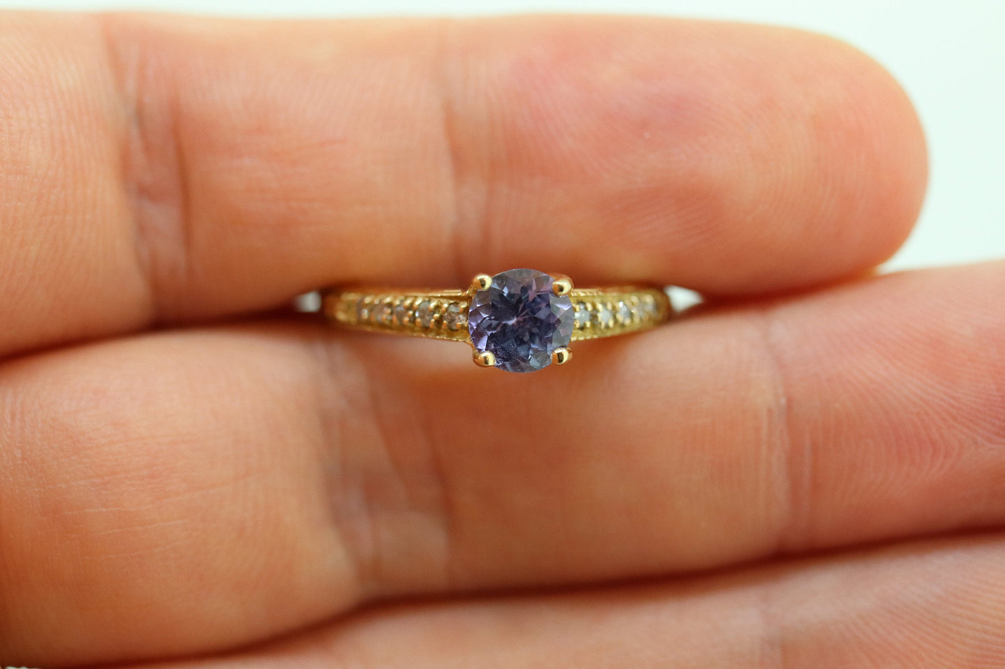 Tanzanite diamond Solitaire ring. 14k Round Tanzanite and Diamond engagement ring. Tanzanite Purple Tanzanite ring st(85/50)