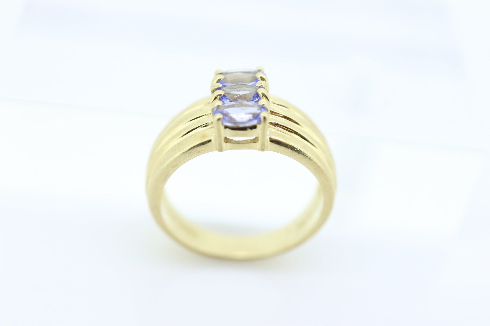 Three Tanzanite cluster ring. 14k Triple Tanzanite  oval wide ring. Tanzanite Purple Tanzanite ring Tanzanite triple st(86/50)