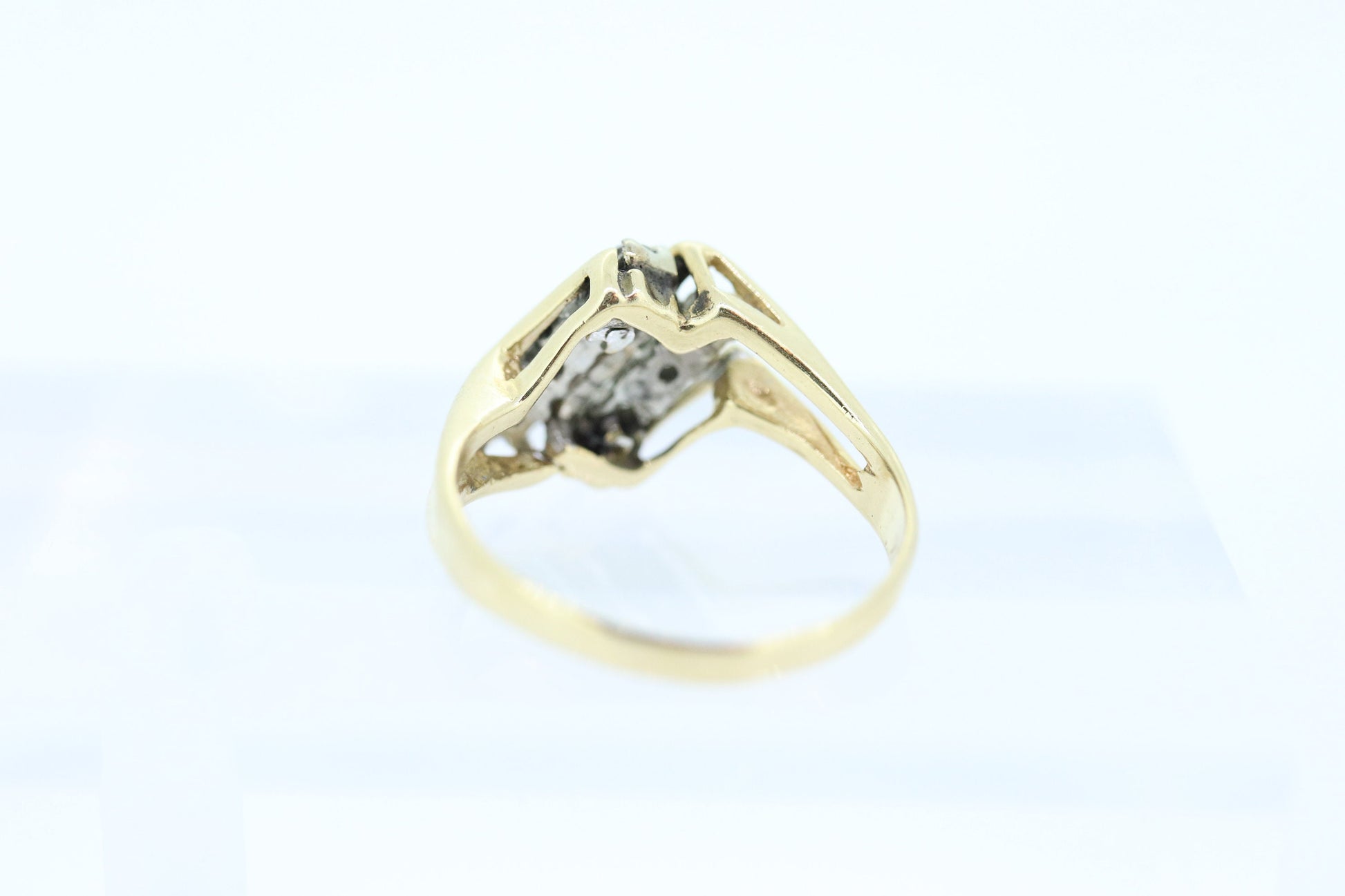 Diamond Bypass ring. 14k Yellow Gold Diamond ring. Diamond cluster. Diamond straight. Pinky ring elegant st(165/11)