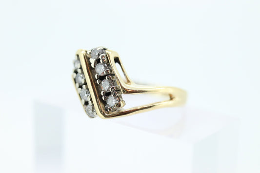 Diamond Bypass ring. 14k Yellow Gold Diamond ring. Diamond cluster. Diamond straight. Pinky ring elegant st(165/11)