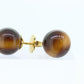 18k Natural Tigers Eye Ball stud earrings. 10mm Tiger's Eye Cat's Eye Sphere stud earring. Screw Backs st(40/11)