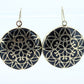 10k Filigree ONYX Medallion Earrings. 10k Gold Onyx Disk Floral Medallion Open earrings. Round Disk Medallion dangle. st(86)