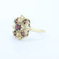 10k Garnet Flower Star Cluster ring. 10k Yellow Gold GARNET Cluster Open filigree starburst ring. st(98)