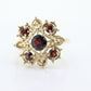 10k Garnet Flower Star Cluster ring. 10k Yellow Gold GARNET Cluster Open filigree starburst ring. st(98)
