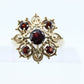 10k Garnet Flower Star Cluster ring. 10k Yellow Gold GARNET Cluster Open filigree starburst ring. st(98)