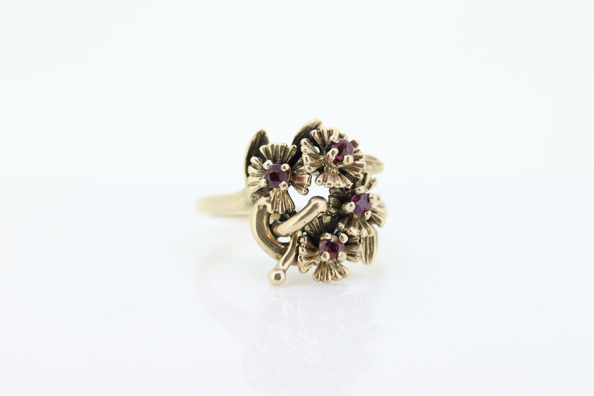 Flower Ruby Set Cocktail ring. Rose Ring 14k Gold with shadows. Flower Ring. (199)