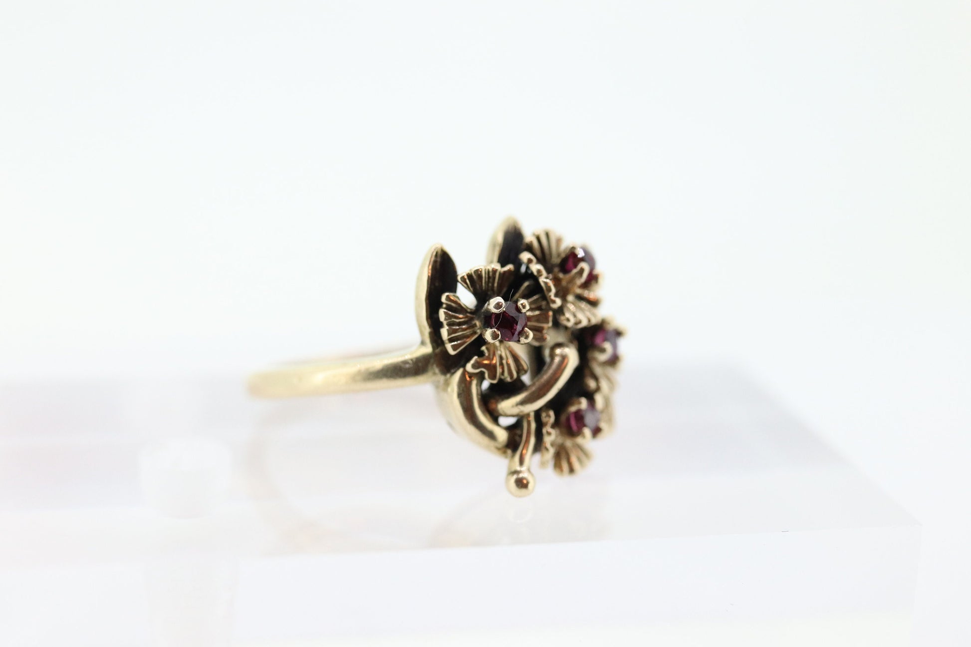 Flower Ruby Set Cocktail ring. Rose Ring 14k Gold with shadows. Flower Ring. (199)