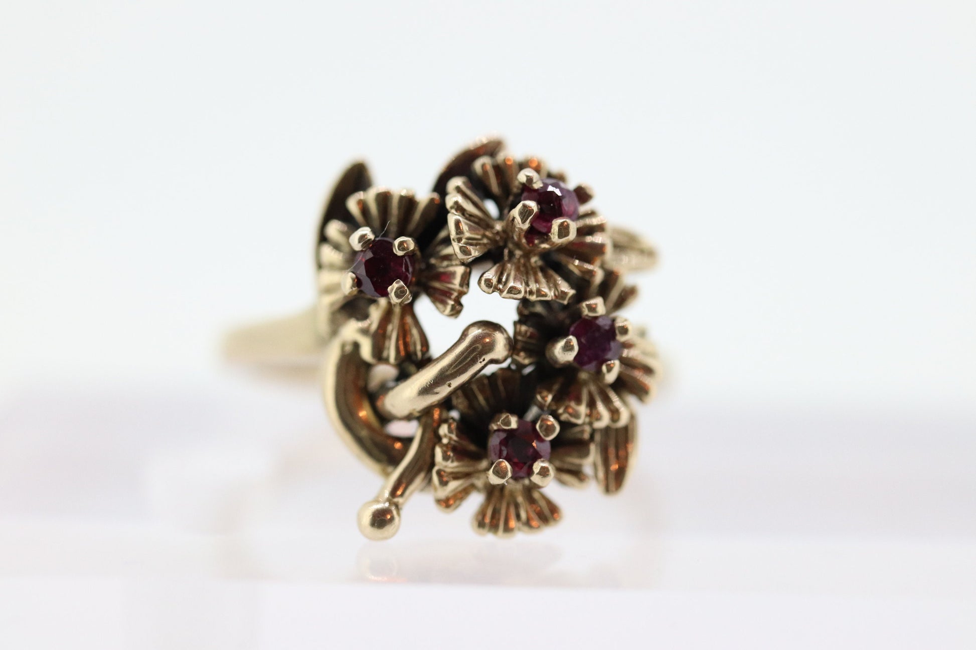 Flower Ruby Set Cocktail ring. Rose Ring 14k Gold with shadows. Flower Ring. (199)