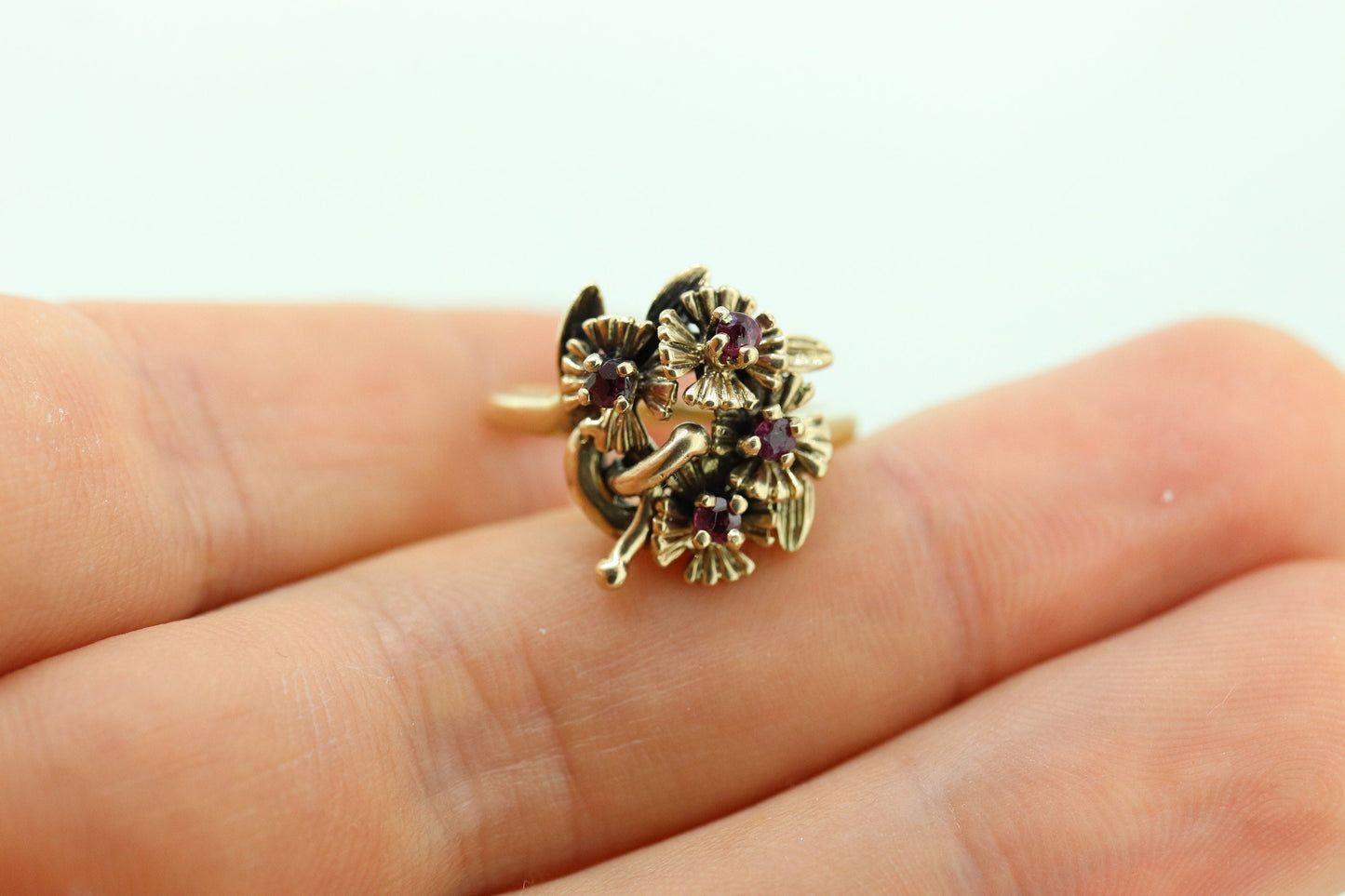 Flower Ruby Set Cocktail ring. Rose Ring 14k Gold with shadows. Flower Ring. (199)