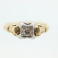 14k Art Deco Diamond ring. 14k White Yellow Gold Square cathedral Ring. Engraved Flower Blossom ring. st(84)