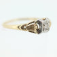 14k Art Deco Diamond ring. 14k White Yellow Gold Square cathedral Ring. Engraved Flower Blossom ring. st(84)