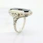 Art Deco Onyx and Diamond Ring. 14k Filigree White Gold Onyx and Diamond ring. Mourning Victorian Antique ring st(192)