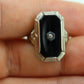 Art Deco Onyx and Diamond Ring. 14k Filigree White Gold Onyx and Diamond ring. Mourning Victorian Antique ring st(192)