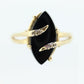 14k ONYX and diamond ring. Marquise Navette Onyx Prong set victorian mourning ring. st(136)