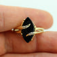 14k ONYX and diamond ring. Marquise Navette Onyx Prong set victorian mourning ring. st(136)