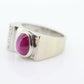 14k Star Ruby diamond ring. 14k White Gold Mens Star Ruby Cabochon signet ring. st(221/37)