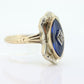Antique 10k Blue Spinel Glass and diamond ring. Victorian mourning ring. Marquise Blue Spinel glass and diamond ring. st(88/33)