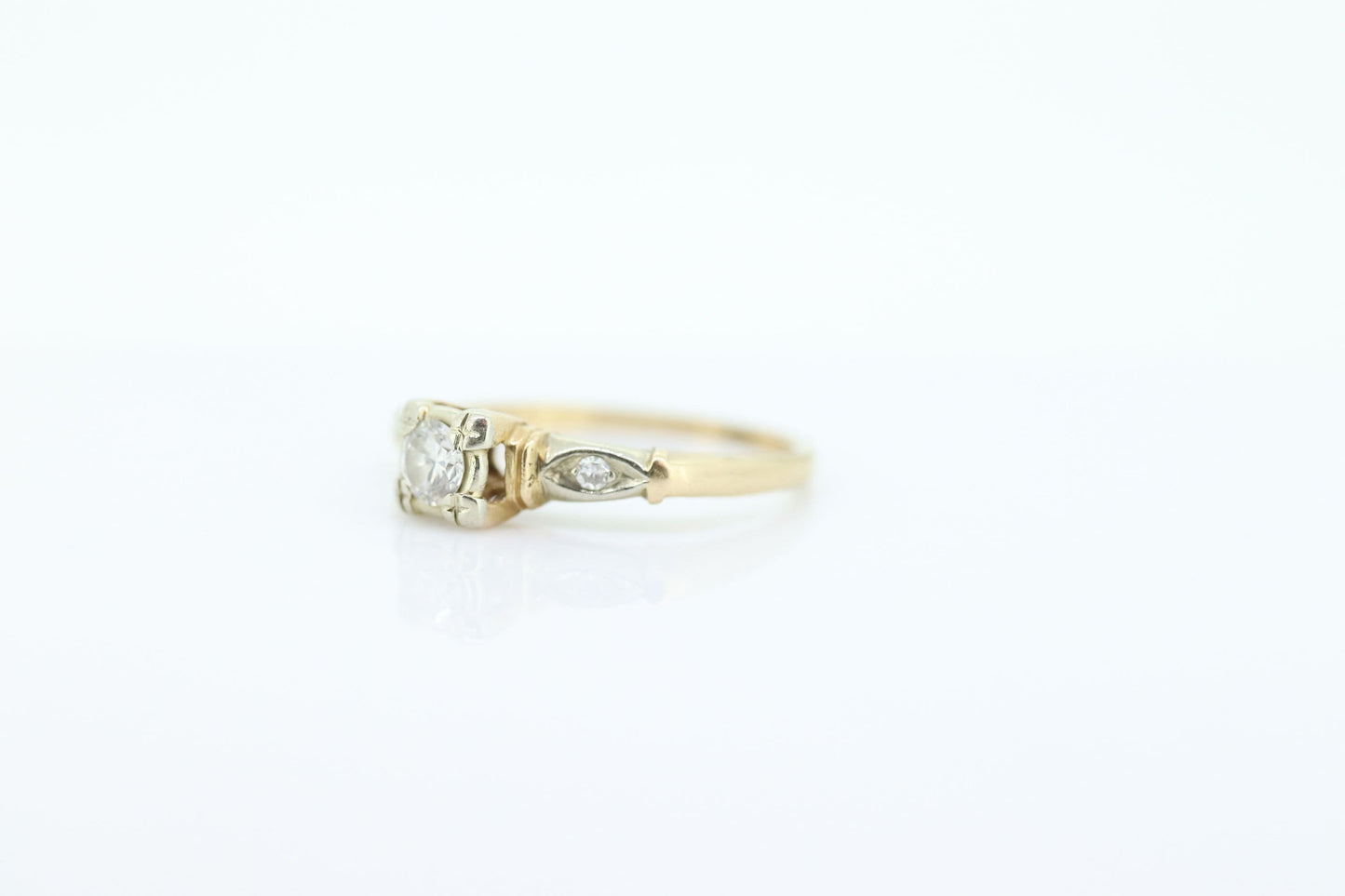 14k Art Deco Diamond ring. 14k White Yellow Gold Square cathedral Ring. intricate design ring. st(119)