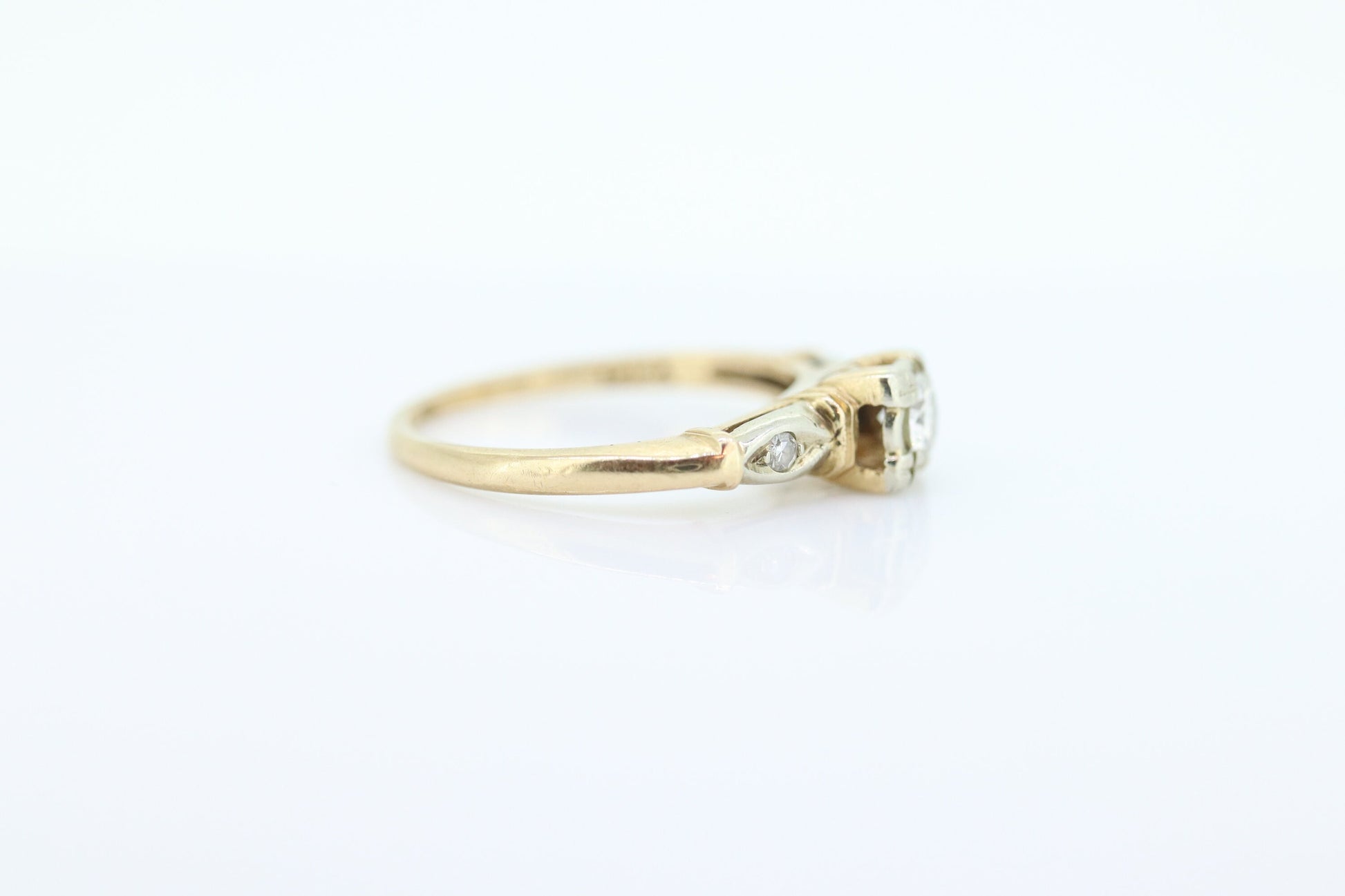 14k Art Deco Diamond ring. 14k White Yellow Gold Square cathedral Ring. intricate design ring. st(119)