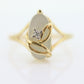 10k Quartz Glass Diamond Oval ring. Art Deco Filigree Frosted Rock Crystal Ring with a diamond. st(80)