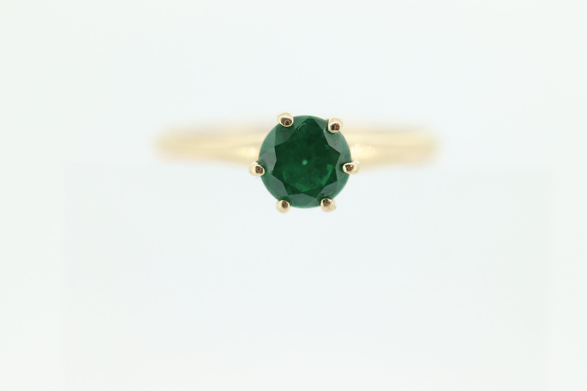 10k Forest Green Spinel ring. Retro Round Cut SPINEL 10k ring. Emerald Green spinel victorian prong ring (44stock)