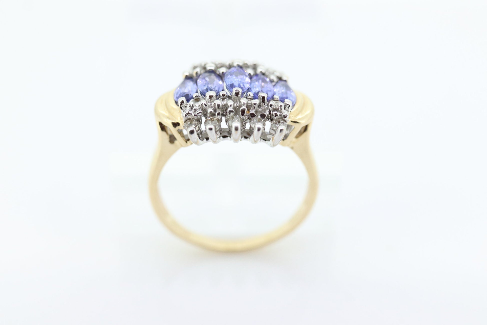 Le Vian Tanzanite and Diamond Ring. 14k yellow gold Tanzanite Levian Le Vian diamond Cluster Halo ring. (357)