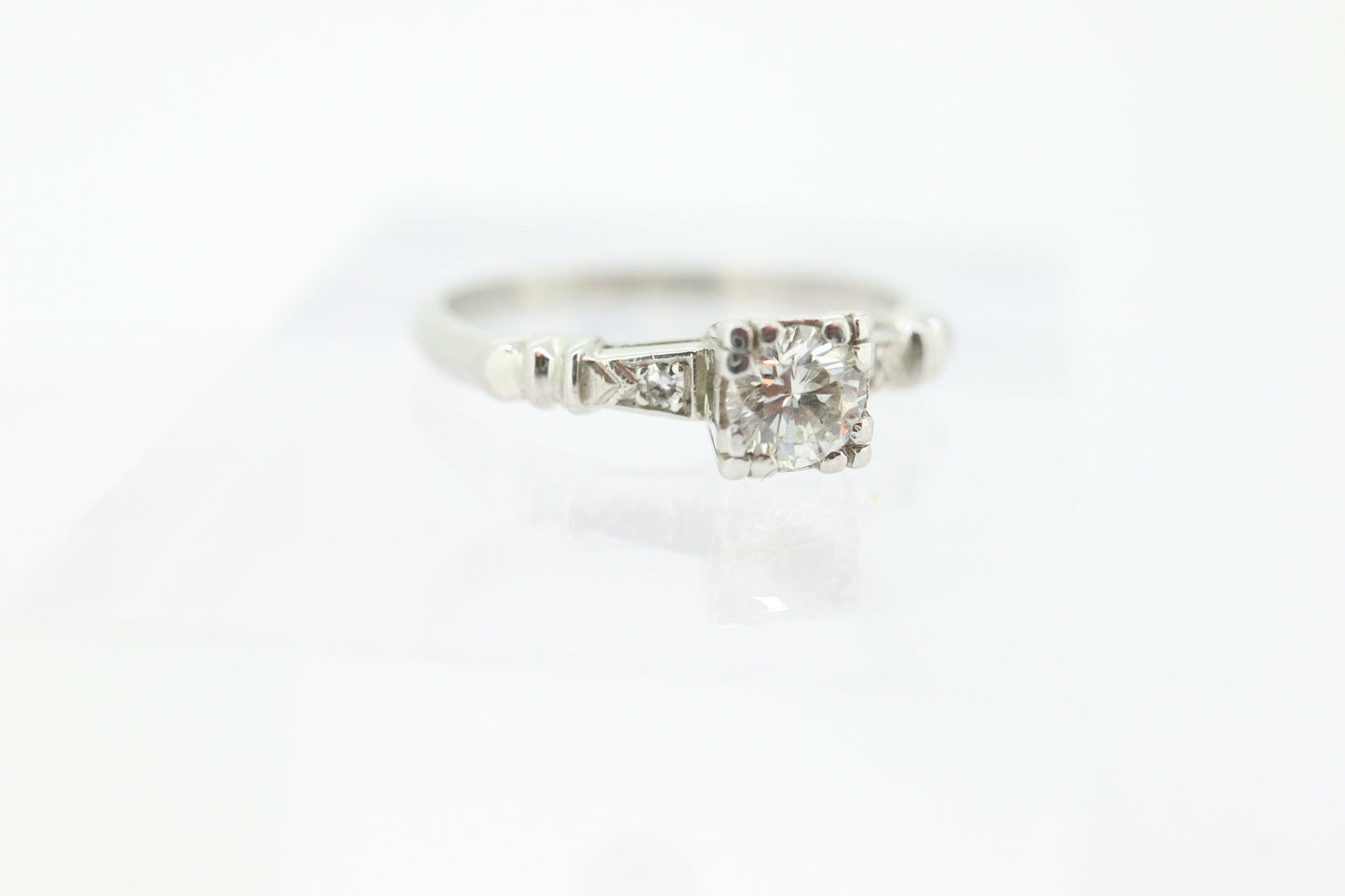 Art Deco PLATINUM Diamond Solitaire Ring. Platinum 1/2ct diamond Square setting Solitaire engagement Ring st(472)