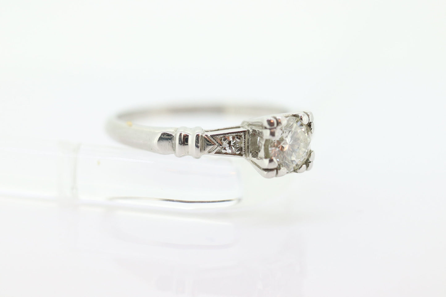 Art Deco PLATINUM Diamond Solitaire Ring. Platinum 1/2ct diamond Square setting Solitaire engagement Ring st(472)