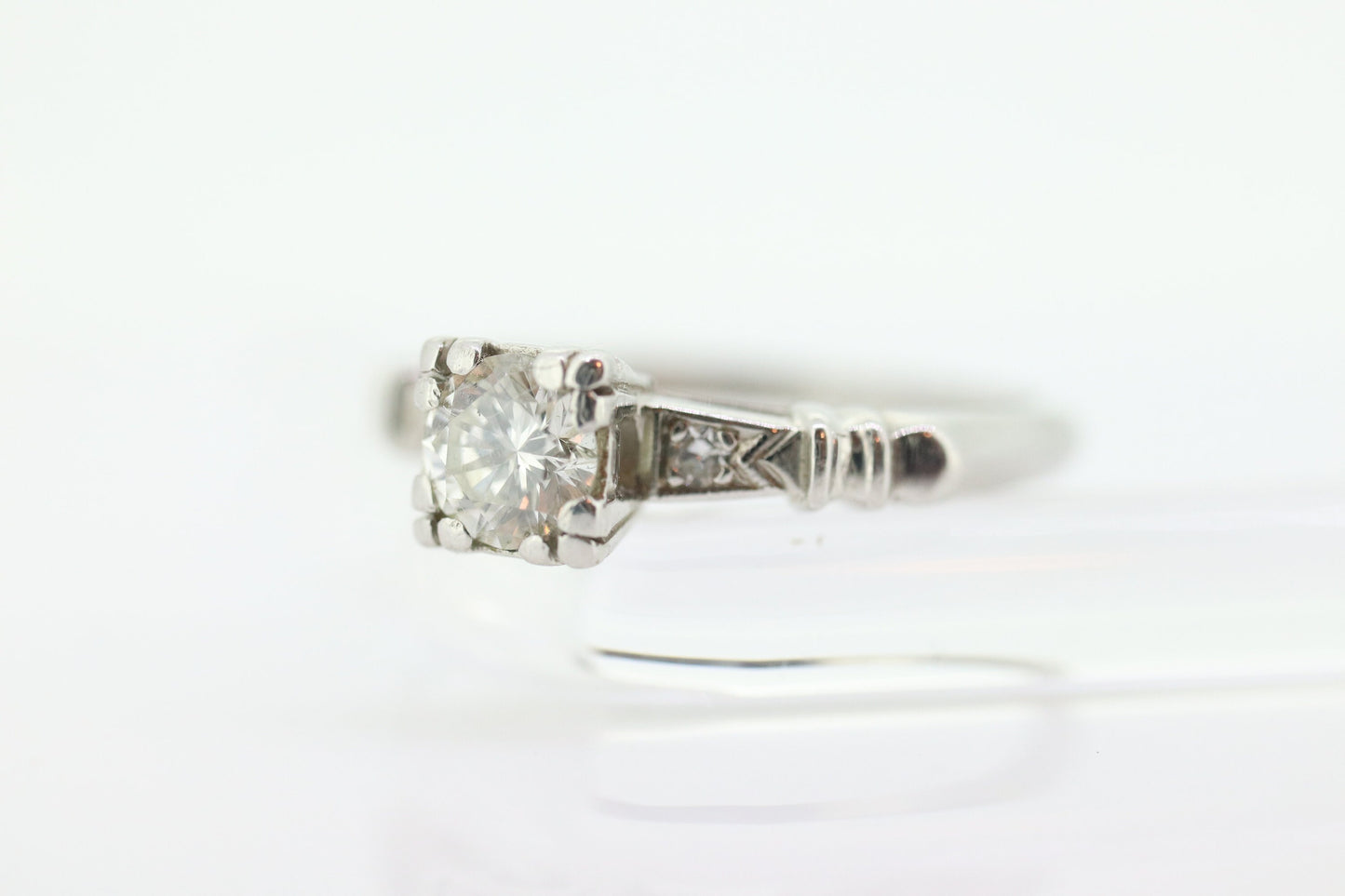 Art Deco PLATINUM Diamond Solitaire Ring. Platinum 1/2ct diamond Square setting Solitaire engagement Ring st(472)