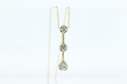 10k Diamond Pendant and Necklace. Three diamond pendant. Journey Past Present Future