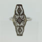 10k Filigree three diamond shield ring. 10k Art Deco trio triple diamond shield ring. st(138)